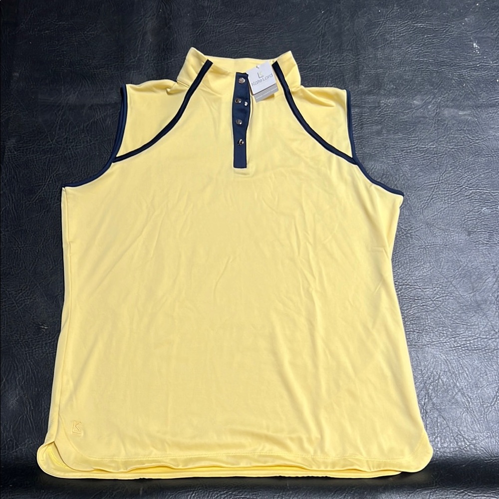Elegant Yellow Sleeveless Golf Top with Navy Accents